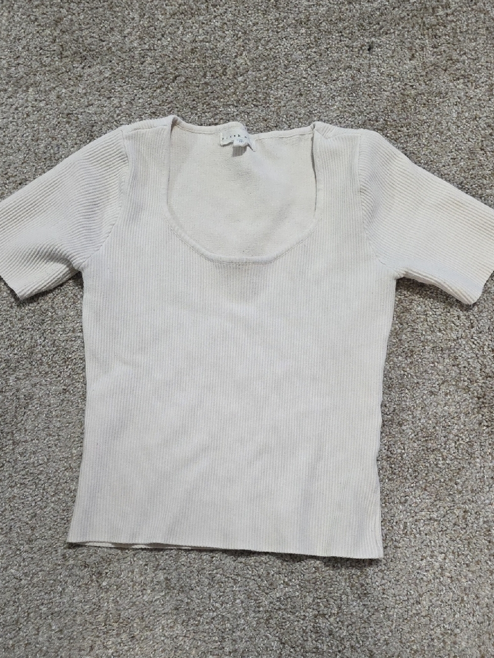 Women's Ribbed Short Sleeve Scoop Neck Top - Cream
